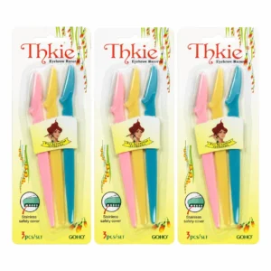 ست ۳ عددی تیغ ابرو و صورت Thkie | تیغه استیل ضدزنگ با محافظ ایمنی (Safety Cover)