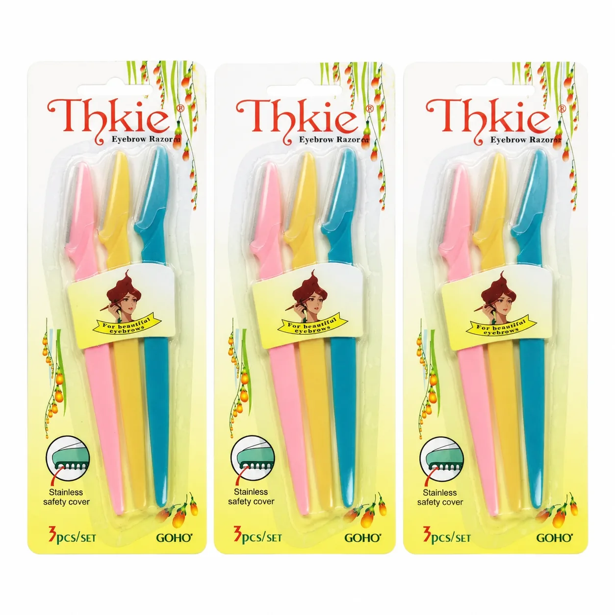 ست ۳ عددی تیغ ابرو و صورت Thkie | تیغه استیل ضدزنگ با محافظ ایمنی (Safety Cover)